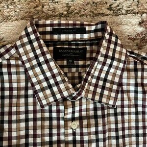 Banana Republic Men's Checkered Shirt - Brown and Black
